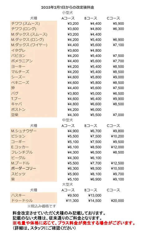 【重要】料金改定のお知らせ